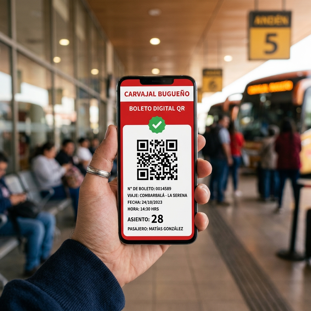 Validación de pasaje con código QR en celular - Buses Carvajal Bugueño